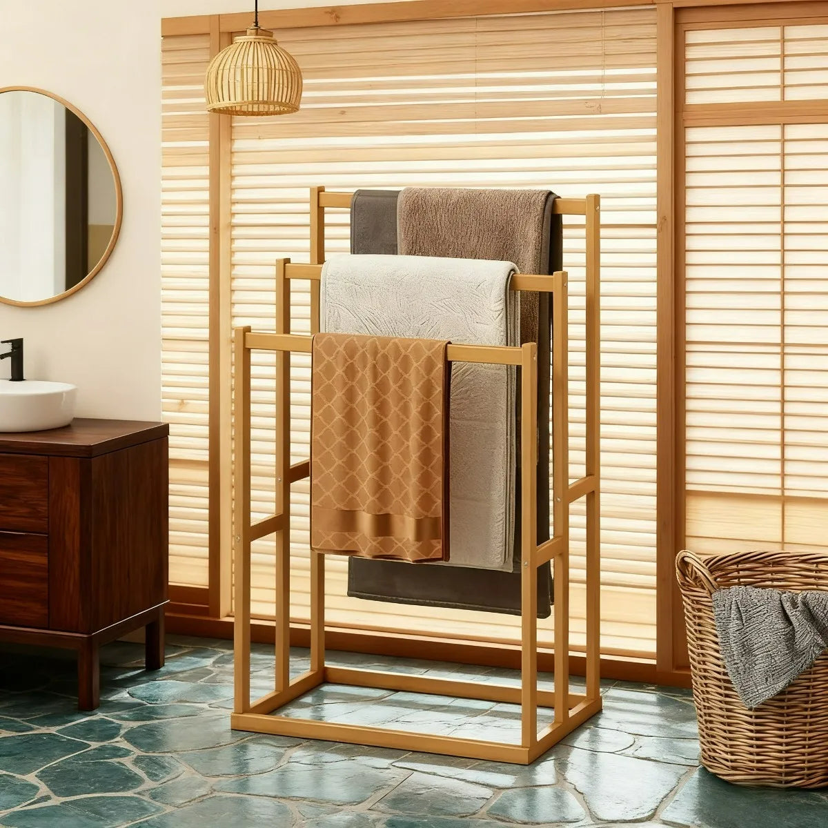 Spa-Style Wooden Towel Rack