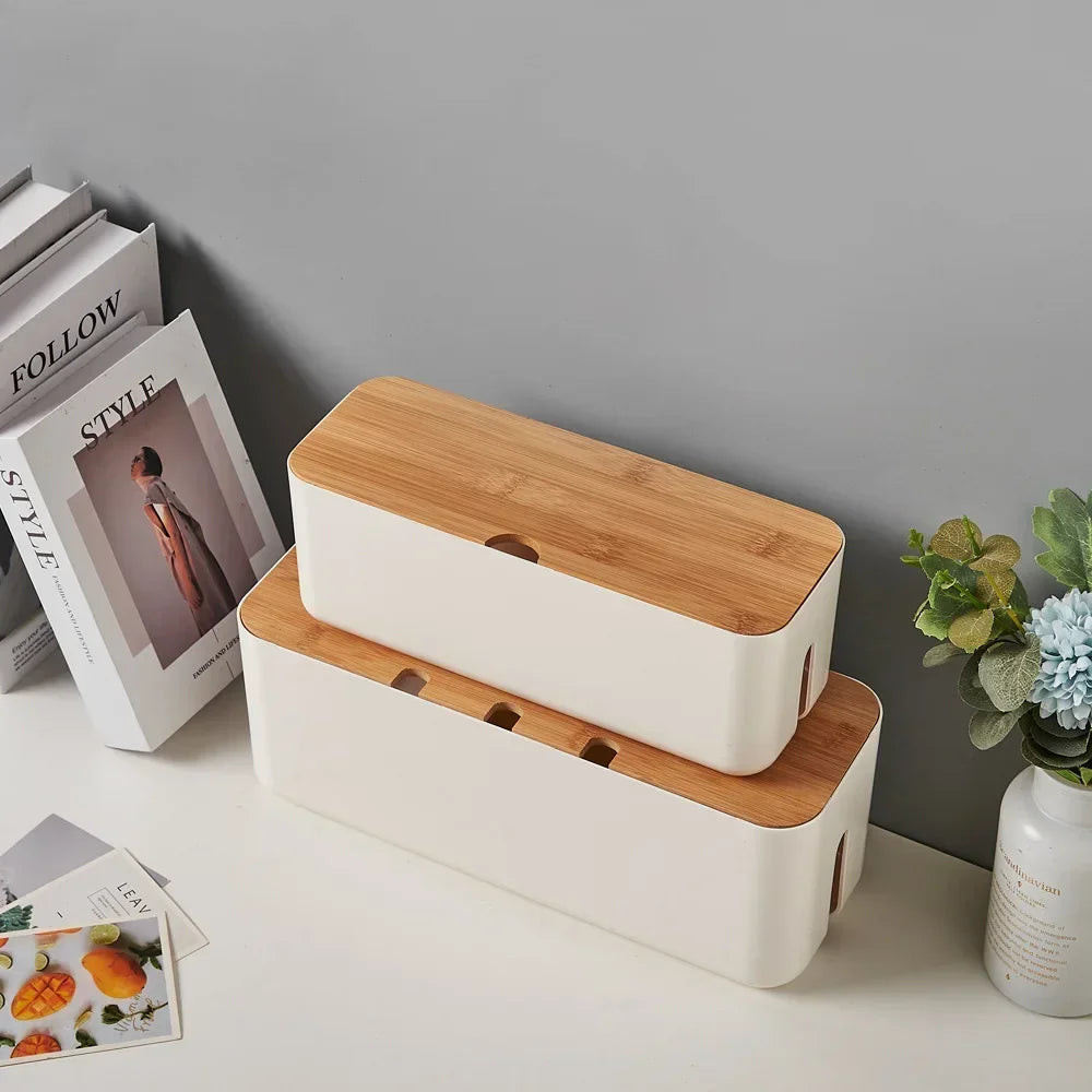 Bamboo Cover Cable Organizer Box