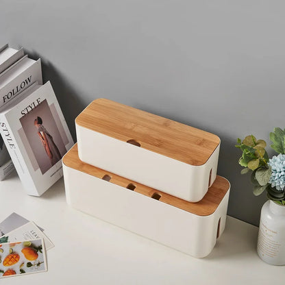 Bamboo Cover Cable Organizer Box