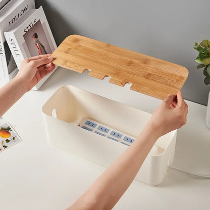 Bamboo Cover Cable Organizer Box