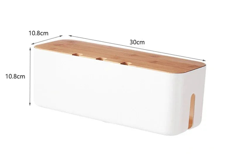 Bamboo Cover Cable Organizer Box