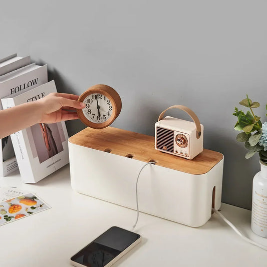 Bamboo Cover Cable Organizer Box